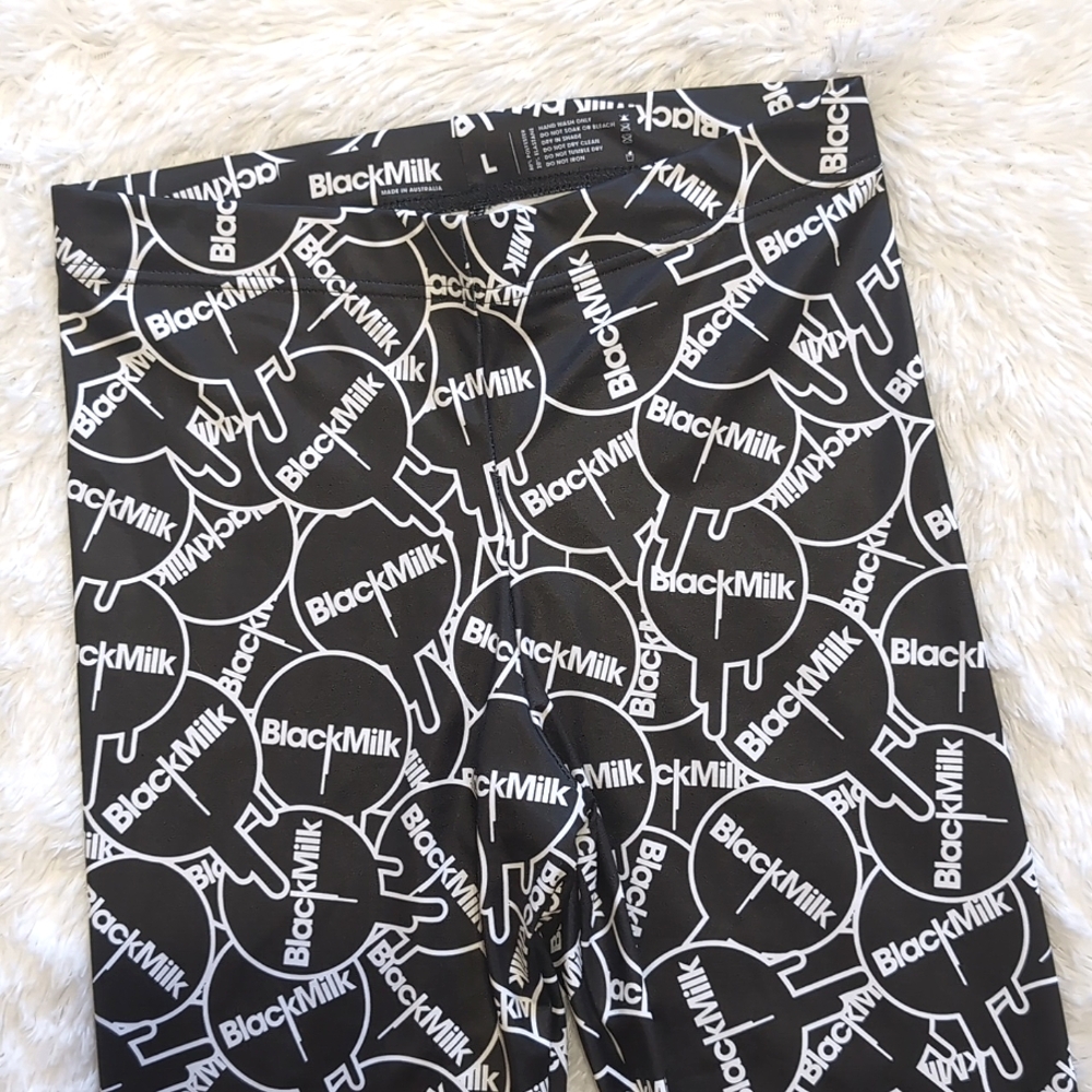 Blackmilk Sticker Print HWMF Black & White Logo High Waist Leggings Size Large - Picture 5 of 14